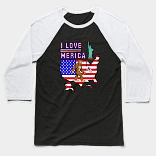 Bigfoot I love Merica, Sasquatch Baseball T-Shirt